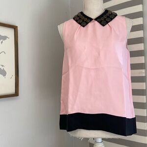 Kate Spade Pink & Black Jeweled Embellished Chic Peter Pan Collar Blouse Size 6